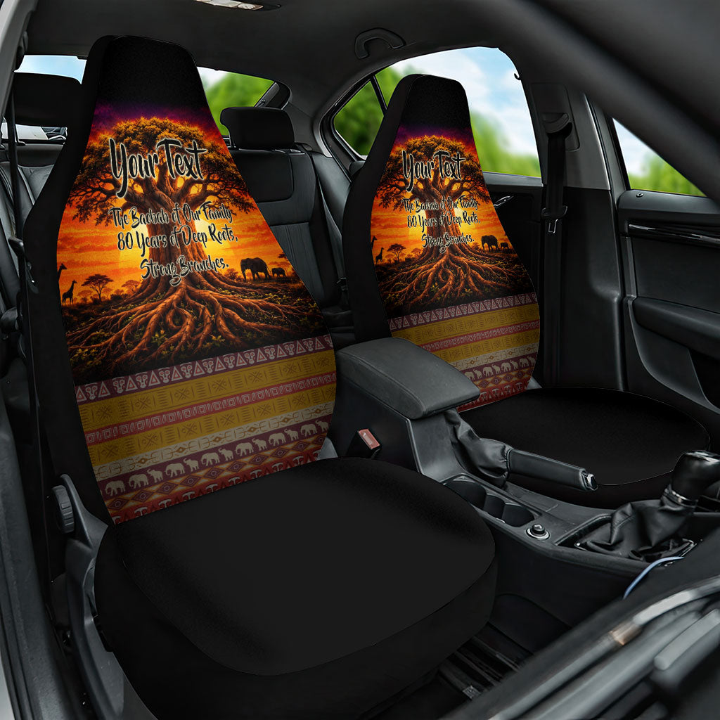 Personalized 80th Birthday Baobab Tree Car Seat Cover African Sunset Savanna Silhouette Tribal Heritage Art