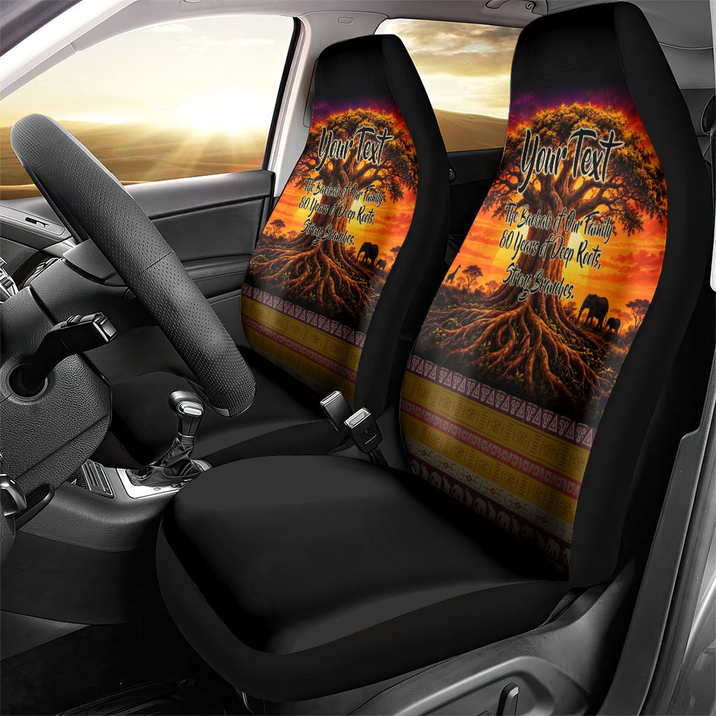 Personalized 80th Birthday Baobab Tree Car Seat Cover African Sunset Savanna Silhouette Tribal Heritage Art