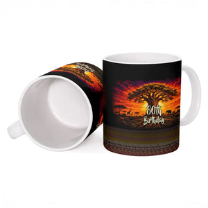 Personalized 80th Birthday Baobab Tree Ceramic Mug African Sunset Savanna Silhouette Tribal Heritage Art