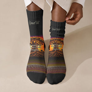 Personalized 80th Birthday Baobab Tree Crew Socks African Sunset Savanna Silhouette Tribal Heritage Art