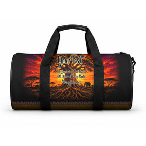 Personalized 80th Birthday Baobab Tree Duffle Bag African Sunset Savanna Silhouette Tribal Heritage Art