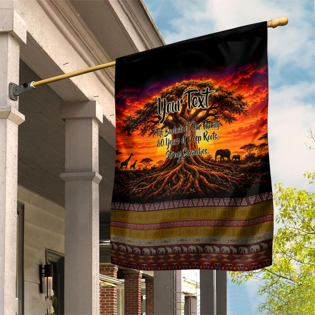 Personalized 80th Birthday Baobab Tree Garden Flag African Sunset Savanna Silhouette Tribal Heritage Art