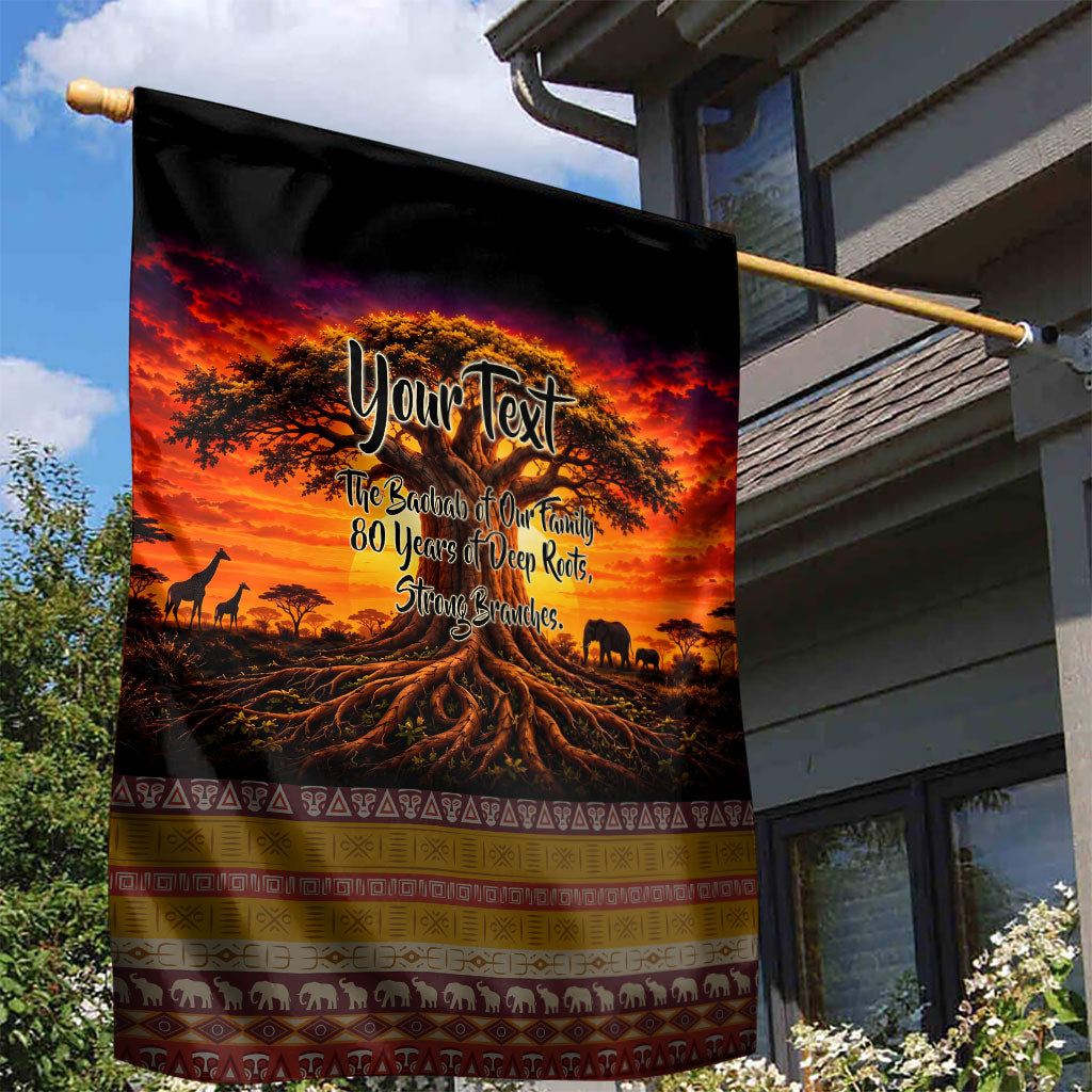 Personalized 80th Birthday Baobab Tree Garden Flag African Sunset Savanna Silhouette Tribal Heritage Art