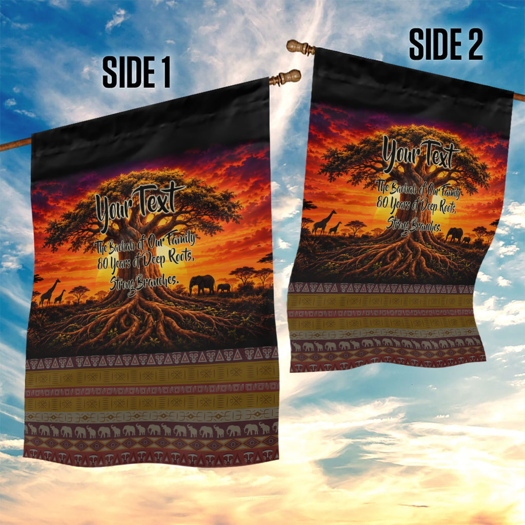 Personalized 80th Birthday Baobab Tree Garden Flag African Sunset Savanna Silhouette Tribal Heritage Art