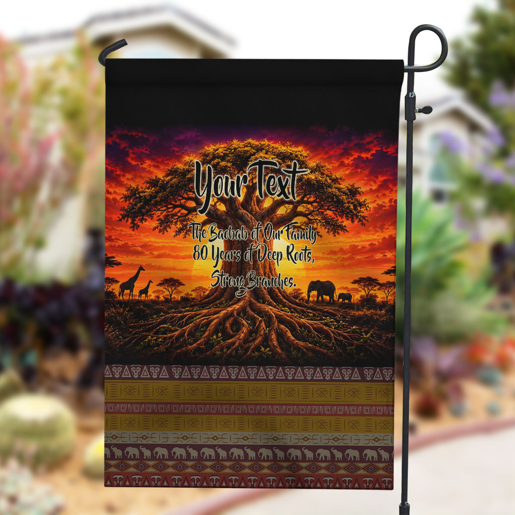 Personalized 80th Birthday Baobab Tree Garden Flag African Sunset Savanna Silhouette Tribal Heritage Art