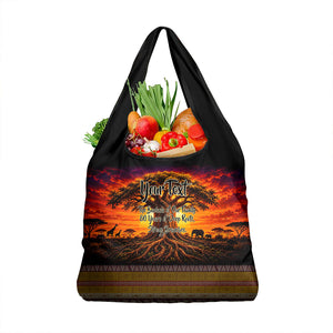 Personalized 80th Birthday Baobab Tree Grocery Bag African Sunset Savanna Silhouette Tribal Heritage Art