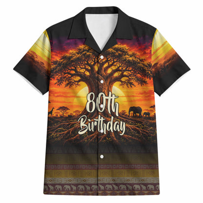 Personalized 80th Birthday Baobab Tree Hawaiian Shirt African Sunset Savanna Silhouette Tribal Heritage Art