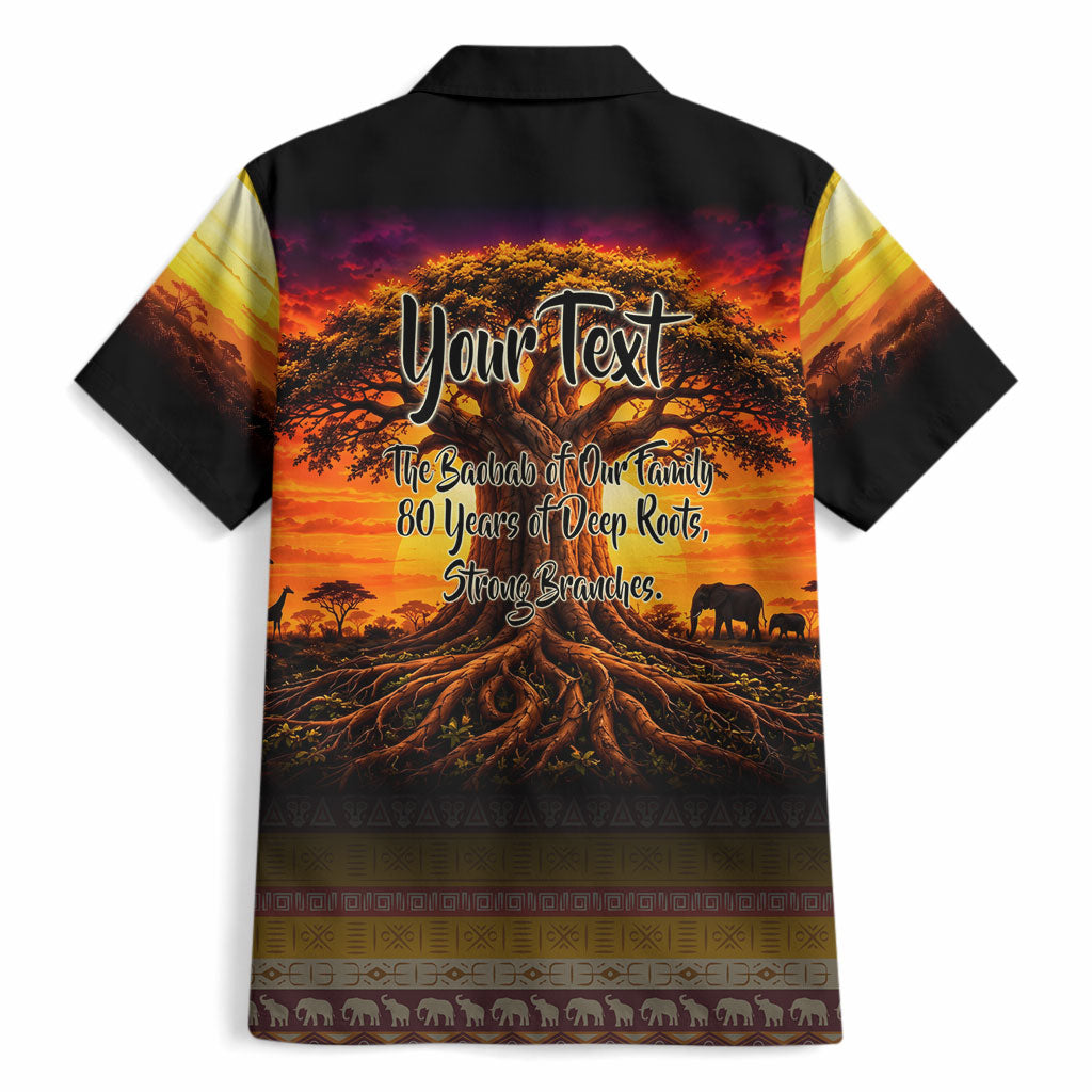 Personalized 80th Birthday Baobab Tree Hawaiian Shirt African Sunset Savanna Silhouette Tribal Heritage Art