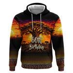 Personalized 80th Birthday Baobab Tree Hoodie African Sunset Savanna Silhouette Tribal Heritage Art