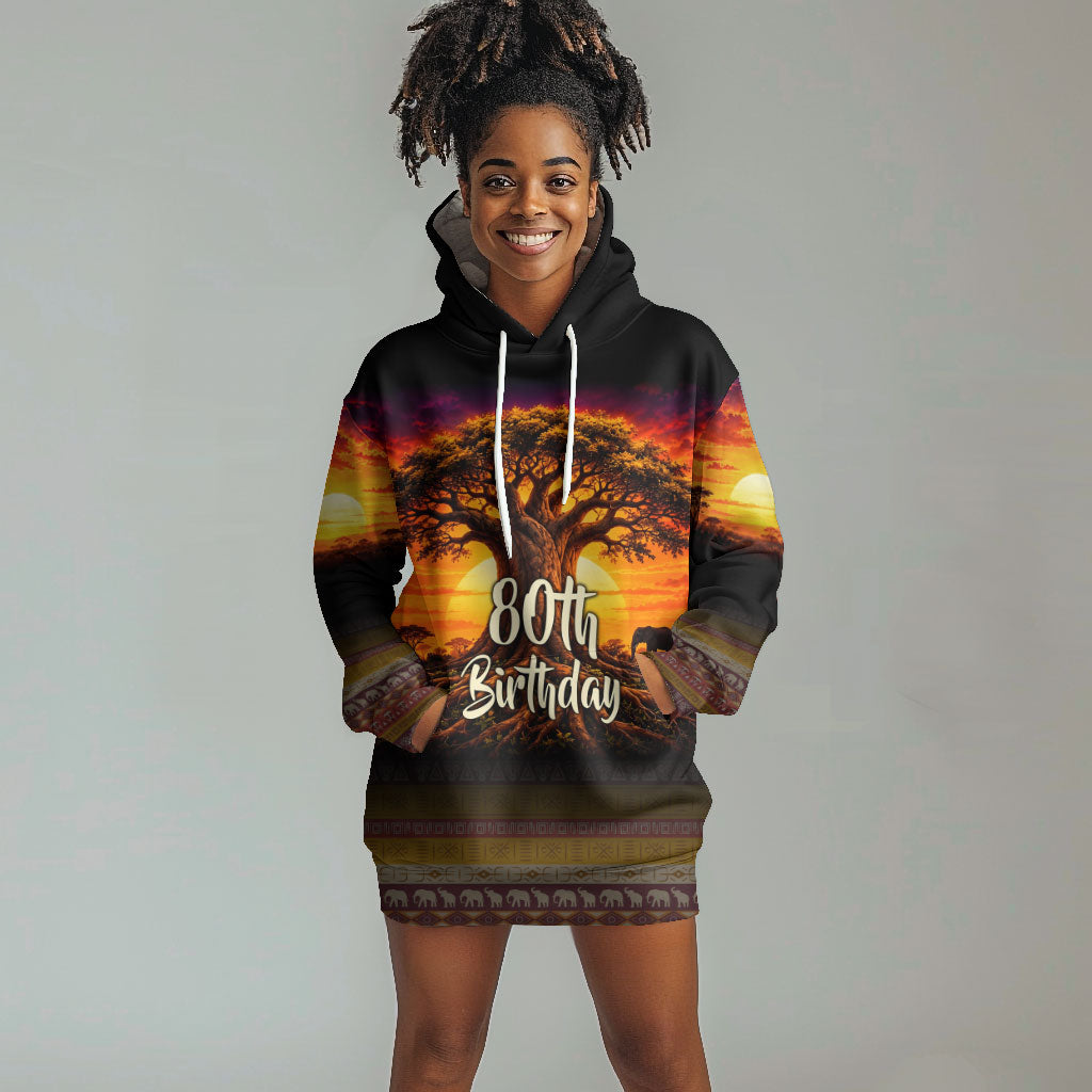 Personalized 80th Birthday Baobab Tree Hoodie Dress African Sunset Savanna Silhouette Tribal Heritage Art