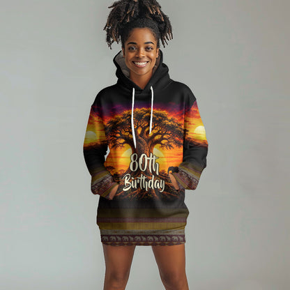 Personalized 80th Birthday Baobab Tree Hoodie Dress African Sunset Savanna Silhouette Tribal Heritage Art