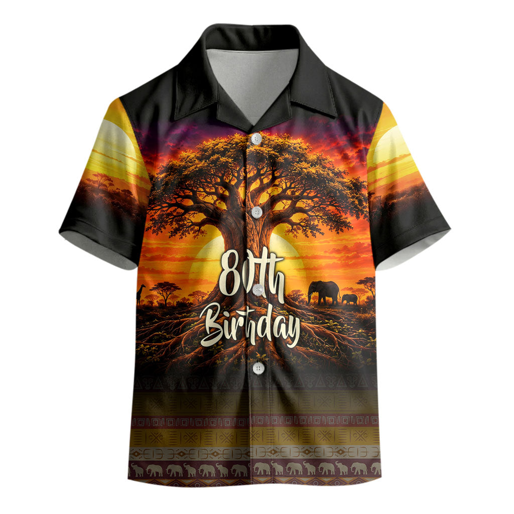 Personalized 80th Birthday Baobab Tree Kid Hawaiian Shirt African Sunset Savanna Silhouette Tribal Heritage Art