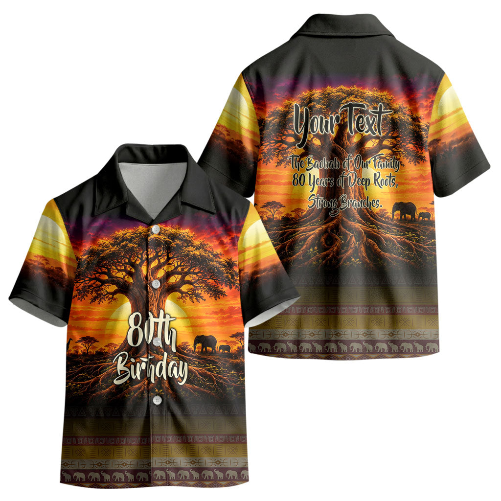 Personalized 80th Birthday Baobab Tree Kid Hawaiian Shirt African Sunset Savanna Silhouette Tribal Heritage Art