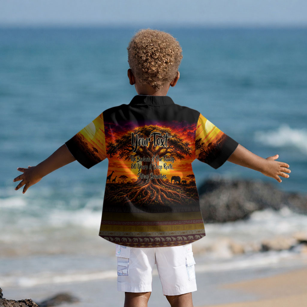 Personalized 80th Birthday Baobab Tree Kid Hawaiian Shirt African Sunset Savanna Silhouette Tribal Heritage Art