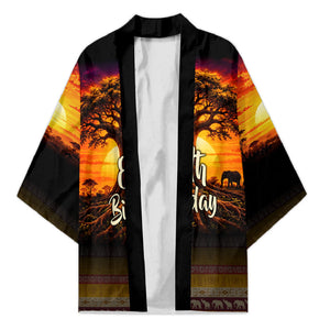Personalized 80th Birthday Baobab Tree Kimono African Sunset Savanna Silhouette Tribal Heritage Art