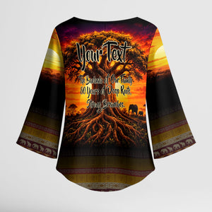 Personalized 80th Birthday Baobab Tree Kimono Sleeve Blouse African Sunset Savanna Silhouette Tribal Heritage Art
