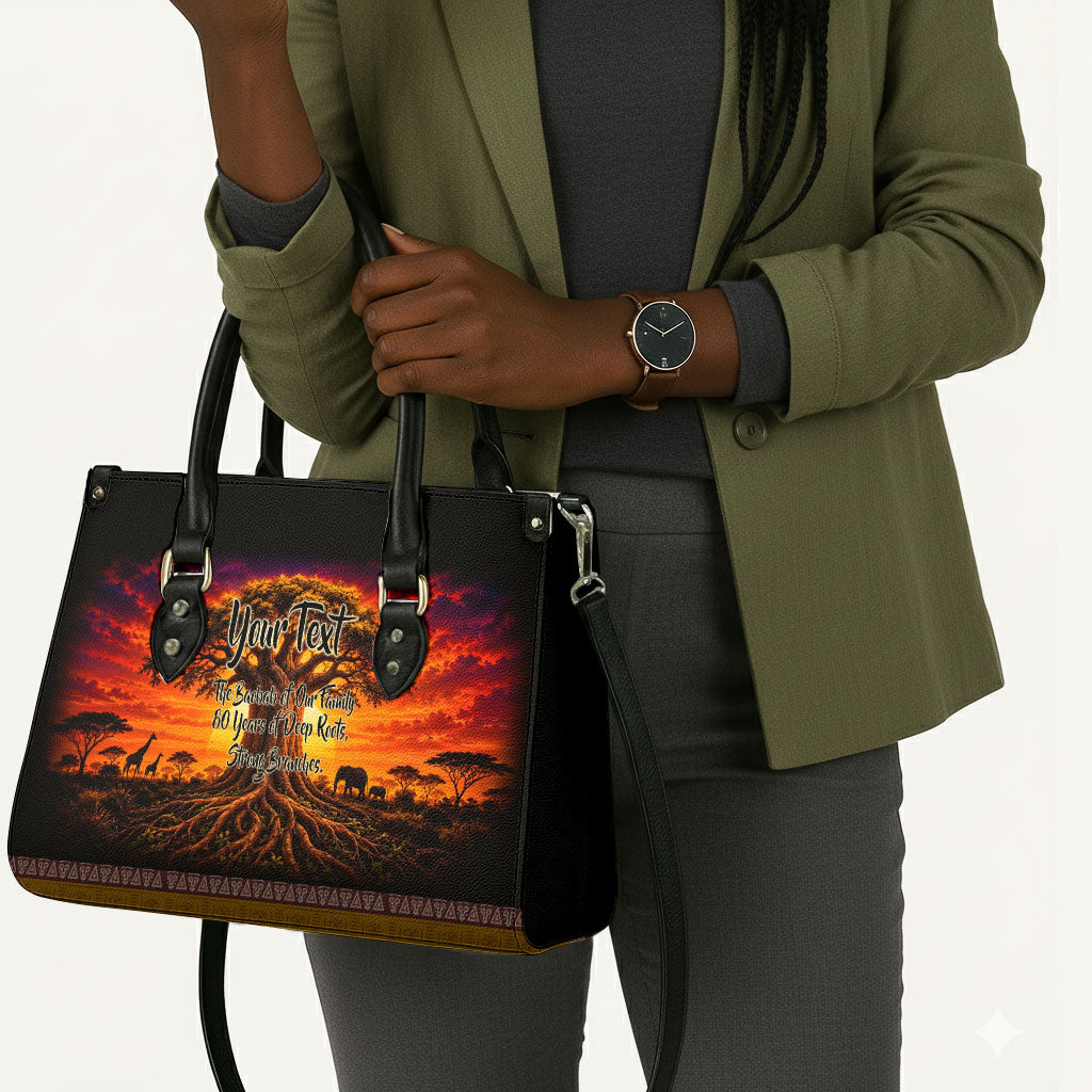 Personalized 80th Birthday Baobab Tree Leather Bag African Sunset Savanna Silhouette Tribal Heritage Art