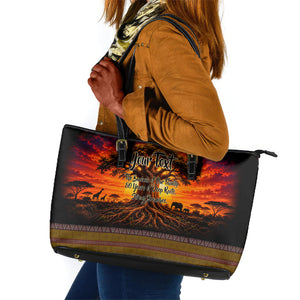 Personalized 80th Birthday Baobab Tree Leather Tote Bag African Sunset Savanna Silhouette Tribal Heritage Art