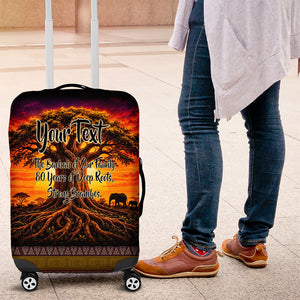 Personalized 80th Birthday Baobab Tree Luggage Cover African Sunset Savanna Silhouette Tribal Heritage Art