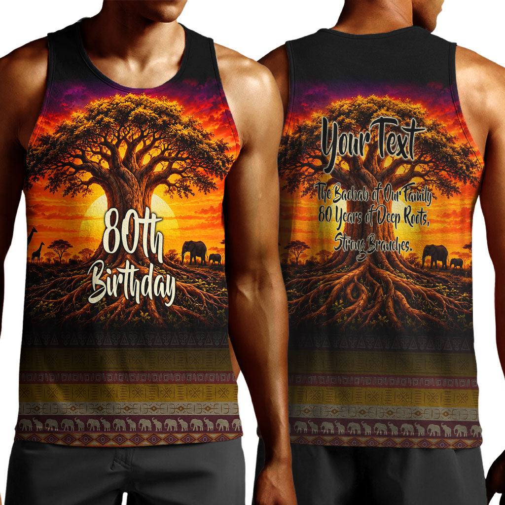 Personalized 80th Birthday Baobab Tree Men Tank Top African Sunset Savanna Silhouette Tribal Heritage Art