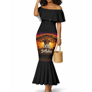 Personalized 80th Birthday Baobab Tree Mermaid Dress African Sunset Savanna Silhouette Tribal Heritage Art