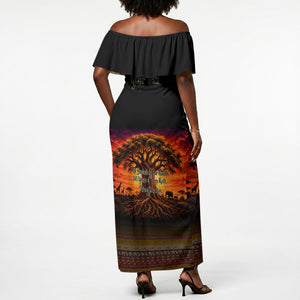 Personalized 80th Birthday Baobab Tree Off Shoulder Maxi Dress African Sunset Savanna Silhouette Tribal Heritage Art
