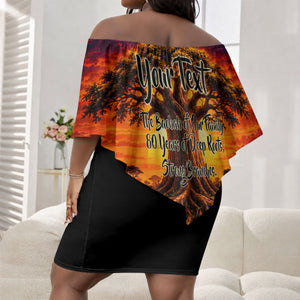 Personalized 80th Birthday Baobab Tree Off Shoulder Short Dress African Sunset Savanna Silhouette Tribal Heritage Art