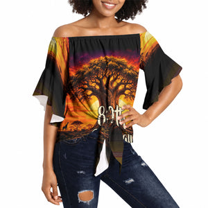 Personalized 80th Birthday Baobab Tree Off Shoulder Wrap Waist Top African Sunset Savanna Silhouette Tribal Heritage Art