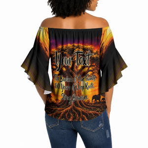 Personalized 80th Birthday Baobab Tree Off Shoulder Wrap Waist Top African Sunset Savanna Silhouette Tribal Heritage Art