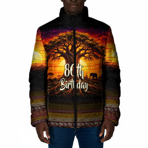 Personalized 80th Birthday Baobab Tree Padded Jacket African Sunset Savanna Silhouette Tribal Heritage Art