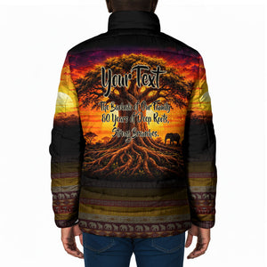 Personalized 80th Birthday Baobab Tree Padded Jacket African Sunset Savanna Silhouette Tribal Heritage Art