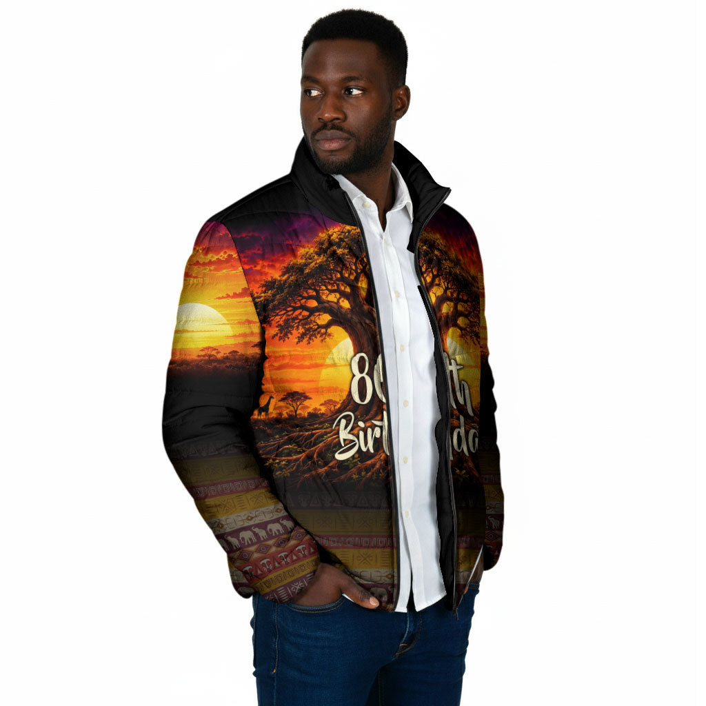 Personalized 80th Birthday Baobab Tree Padded Jacket African Sunset Savanna Silhouette Tribal Heritage Art