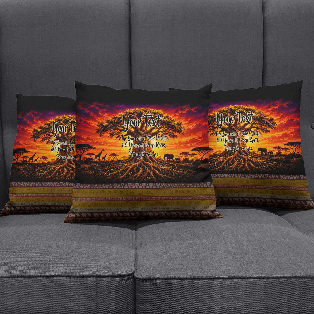 Personalized 80th Birthday Baobab Tree Pillow Cover African Sunset Savanna Silhouette Tribal Heritage Art