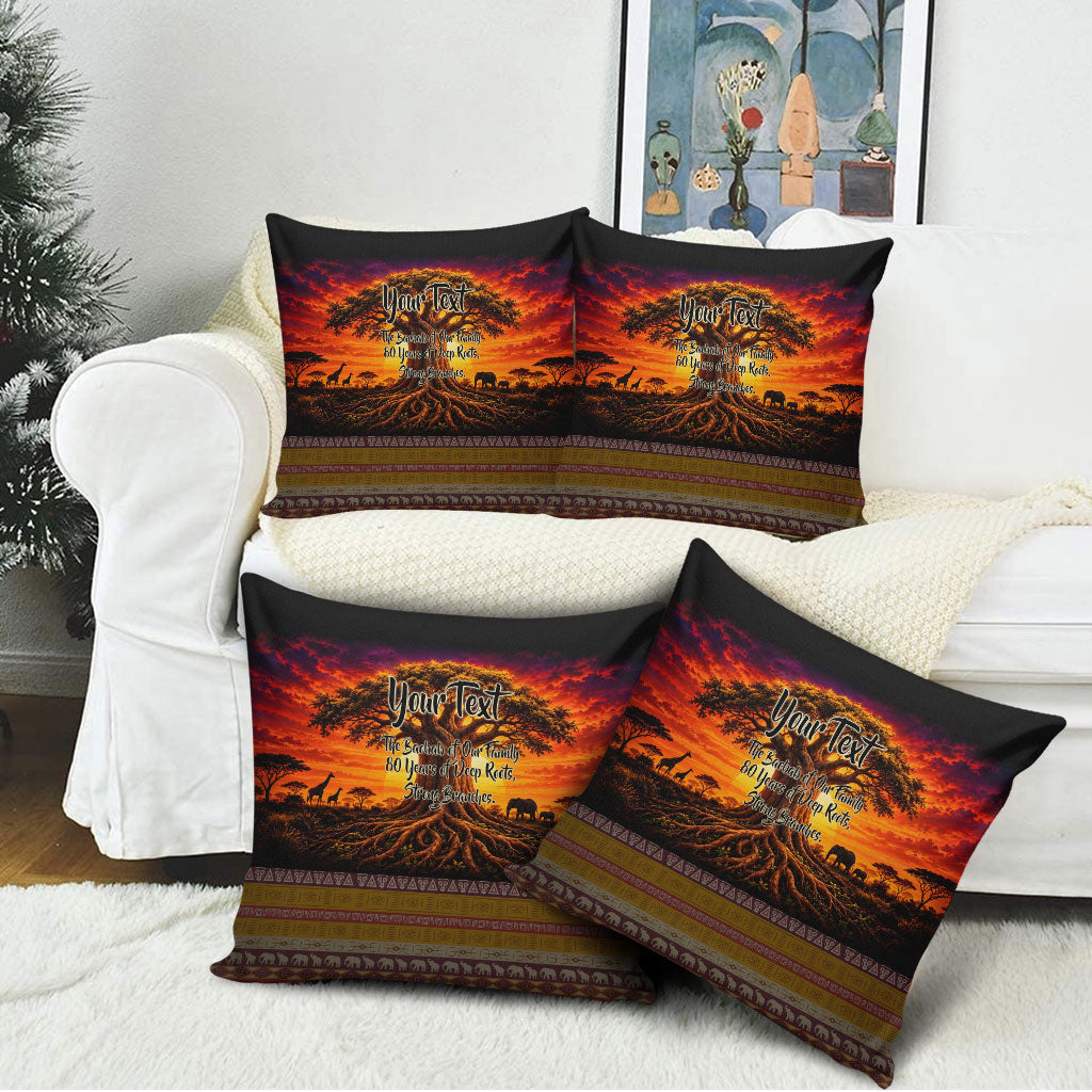 Personalized 80th Birthday Baobab Tree Pillow Cover African Sunset Savanna Silhouette Tribal Heritage Art