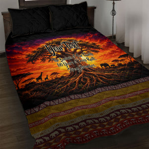 Personalized 80th Birthday Baobab Tree Quilt Bed Set African Sunset Savanna Silhouette Tribal Heritage Art