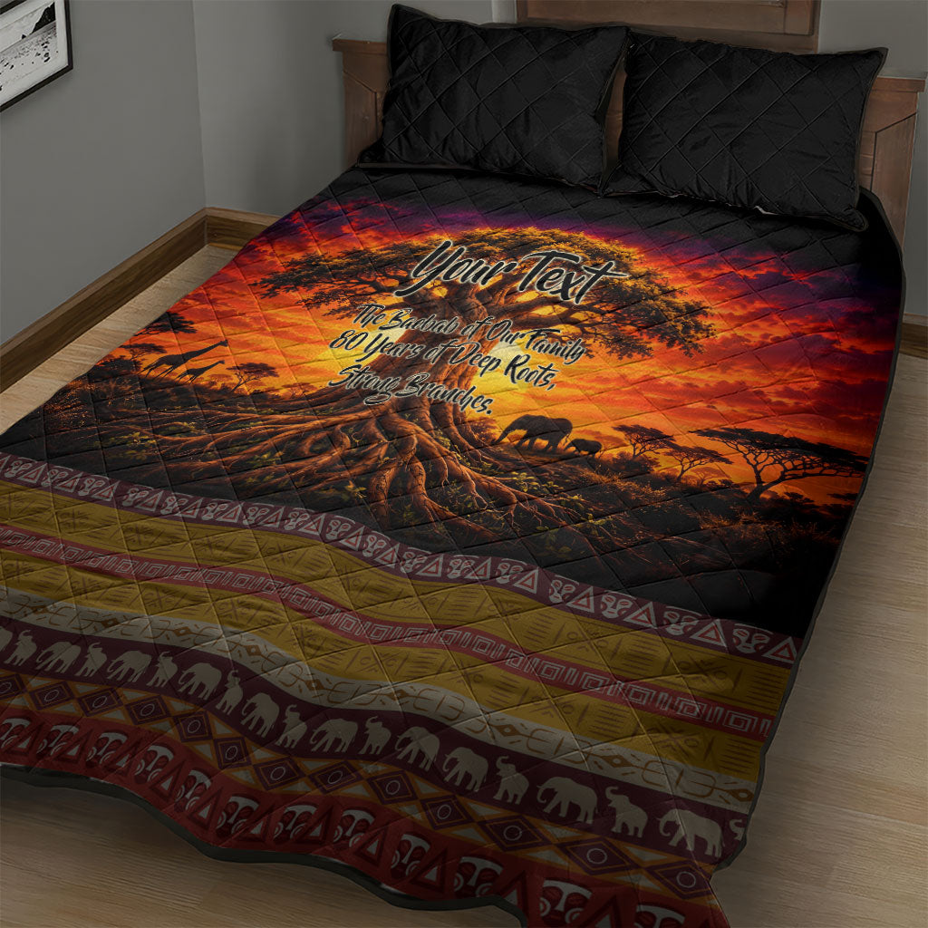 Personalized 80th Birthday Baobab Tree Quilt Bed Set African Sunset Savanna Silhouette Tribal Heritage Art