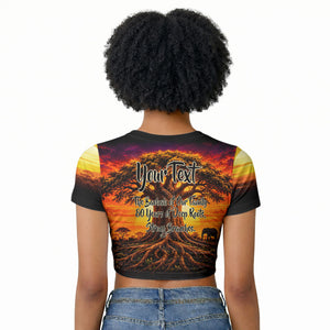 Personalized 80th Birthday Baobab Tree Raglan Cropped T shirt African Sunset Savanna Silhouette Tribal Heritage Art