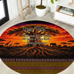 Personalized 80th Birthday Baobab Tree Round Carpet African Sunset Savanna Silhouette Tribal Heritage Art