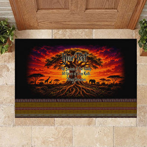 Personalized 80th Birthday Baobab Tree Rubber Doormat African Sunset Savanna Silhouette Tribal Heritage Art