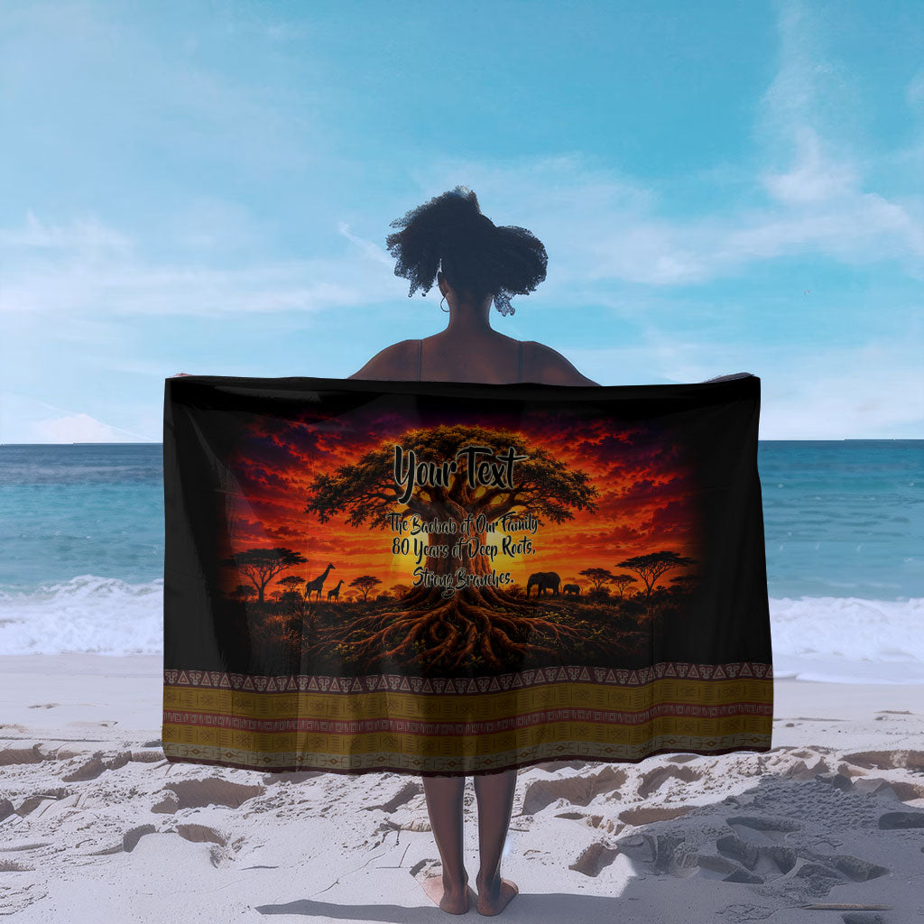 Personalized 80th Birthday Baobab Tree Sarong African Sunset Savanna Silhouette Tribal Heritage Art