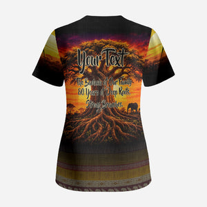 Personalized 80th Birthday Baobab Tree Scrub Top African Sunset Savanna Silhouette Tribal Heritage Art