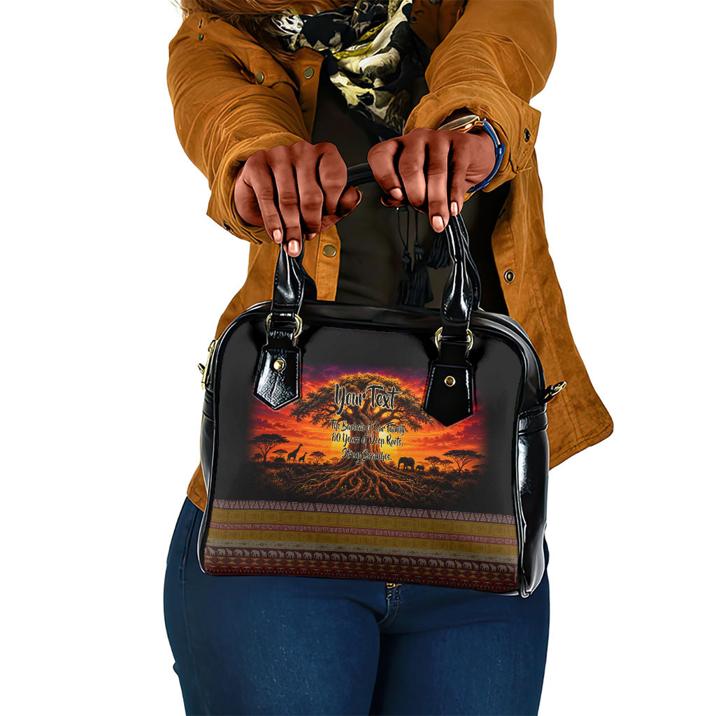 Personalized 80th Birthday Baobab Tree Shoulder Handbag African Sunset Savanna Silhouette Tribal Heritage Art