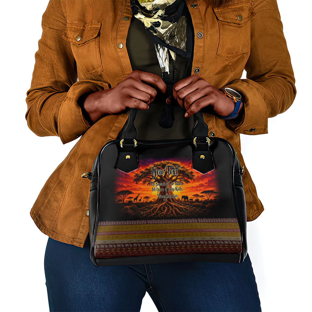 Personalized 80th Birthday Baobab Tree Shoulder Handbag African Sunset Savanna Silhouette Tribal Heritage Art