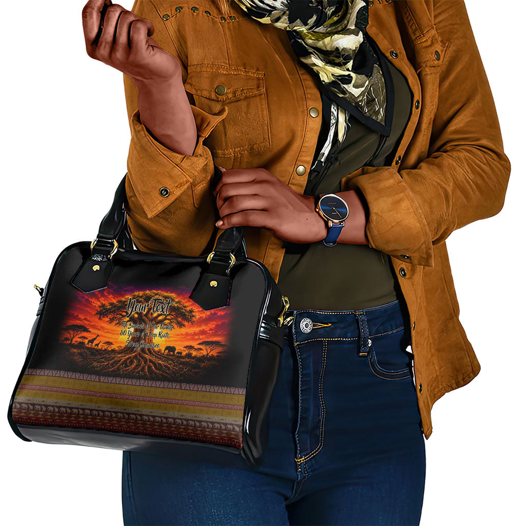 Personalized 80th Birthday Baobab Tree Shoulder Handbag African Sunset Savanna Silhouette Tribal Heritage Art