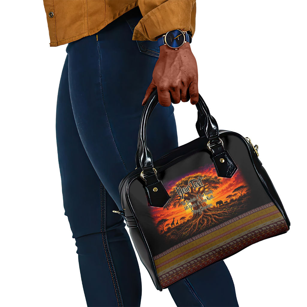 Personalized 80th Birthday Baobab Tree Shoulder Handbag African Sunset Savanna Silhouette Tribal Heritage Art