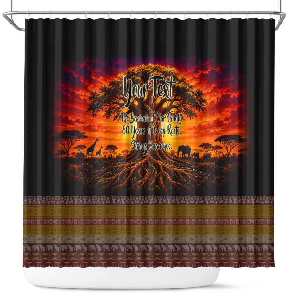 Personalized 80th Birthday Baobab Tree Shower Curtain African Sunset Savanna Silhouette Tribal Heritage Art