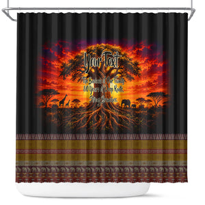 Personalized 80th Birthday Baobab Tree Shower Curtain African Sunset Savanna Silhouette Tribal Heritage Art