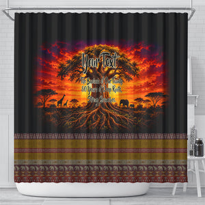 Personalized 80th Birthday Baobab Tree Shower Curtain African Sunset Savanna Silhouette Tribal Heritage Art
