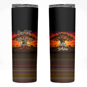 Personalized 80th Birthday Baobab Tree Skinny Tumbler African Sunset Savanna Silhouette Tribal Heritage Art