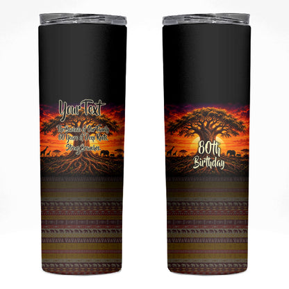 Personalized 80th Birthday Baobab Tree Skinny Tumbler African Sunset Savanna Silhouette Tribal Heritage Art